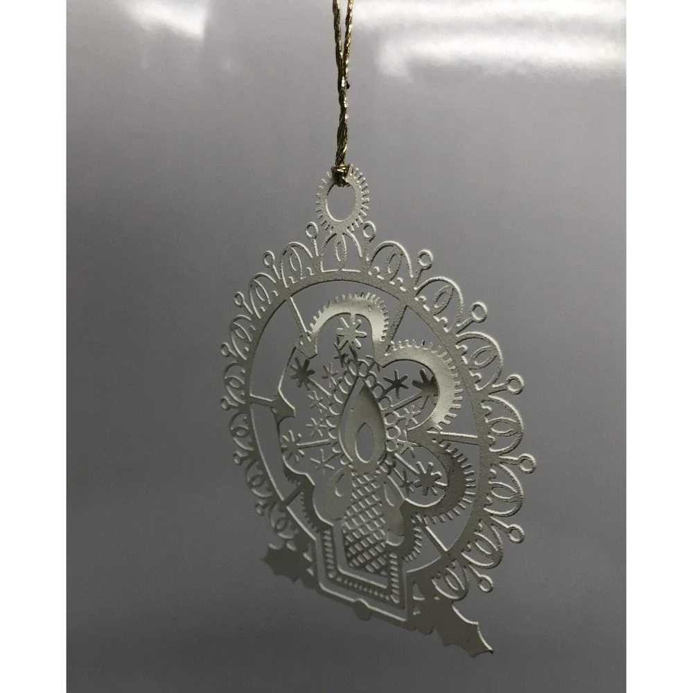 Vintage Christmas Ornament White‎ Type Metal Candle Delicate Cut-Out 2.5